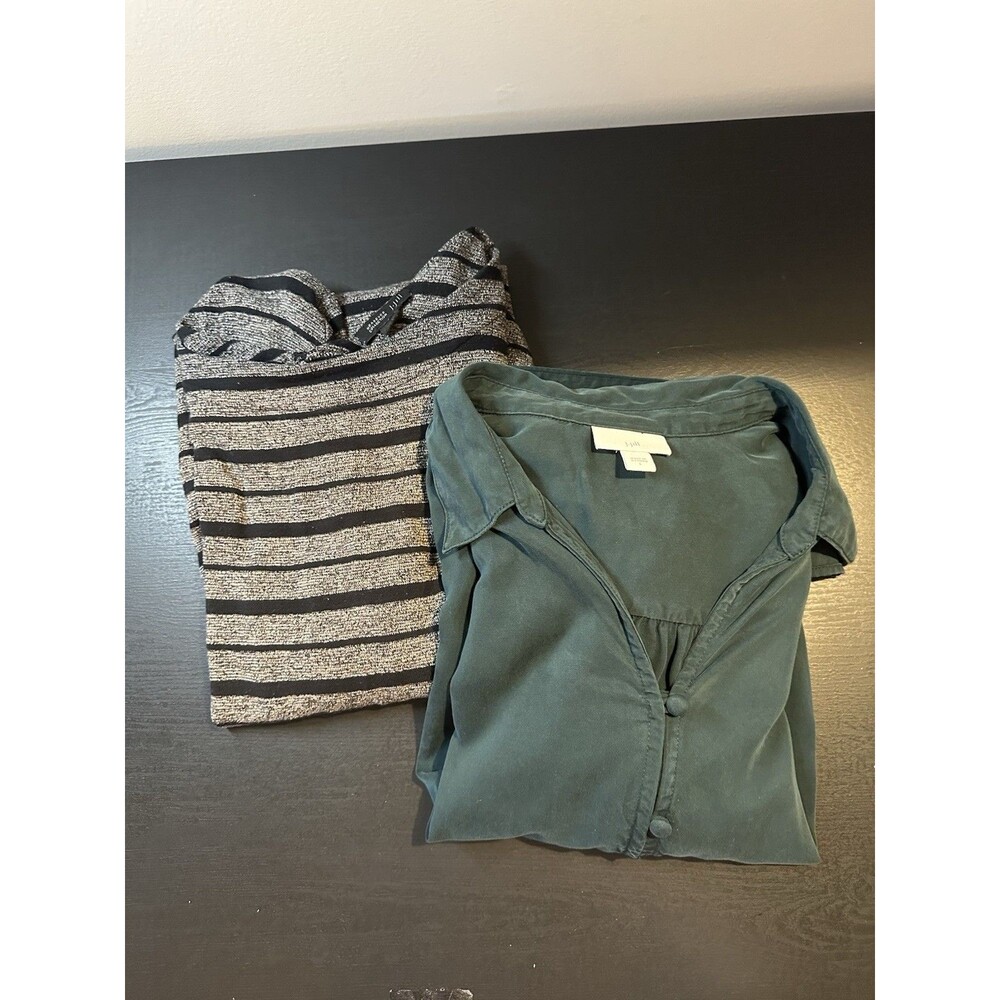 J Jill 2 Pc Shirt Lot Sz L Tops Green Blouse Black & Grey Tunic #1060